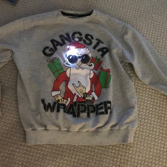 WIN THE UGLY SWEATER CONTEST - GANSTA WRAPPER XMAS SWEATSHIRT - GLASSES LIGHT UP - Picture 6 of 6